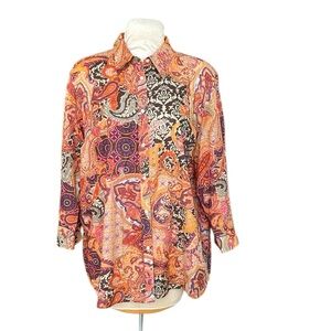 Ralph Lauren Split Cuff‎ Paisley Abstract Geometric Floral Button Down Shirt 3X